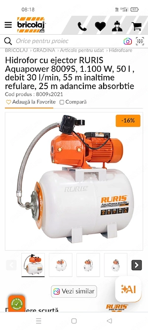 vand hidrofor cu ejector  Ruris