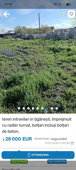 teren intravilan in țigănești,la 5 minute de Tecuci,împrejmuit, bolțari incluși bolțari de beton,  - imagine 3