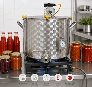 Cazan de fierbere cu amestecare pentru gem, dulceata, zacusca, bulion, pasta de rosii, supe, tocane