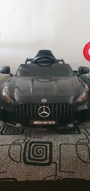 Vand masinuta electrica Mercedes, Scaun din piele ecologica, Telecomanda, Sistem troler transport