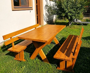 set mobilier lemn masiv masa si banci pentru gradina, terasa etc