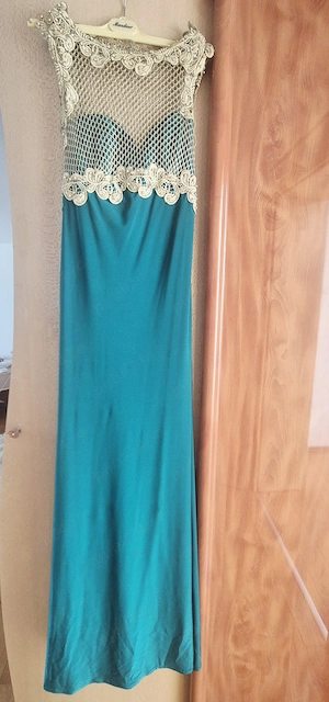 Rochie ocazie maxi din  lycra  cu broderie aurie