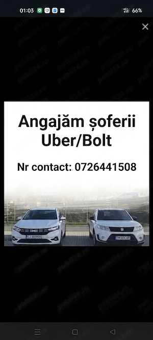 Căutăm colegii cu mașina proprie Uber Bolt. Doar 5% comision flotă!