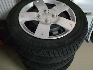4 Roti Otel cu Capace 4x100 R14 si Anvelope Vara 185/60R14