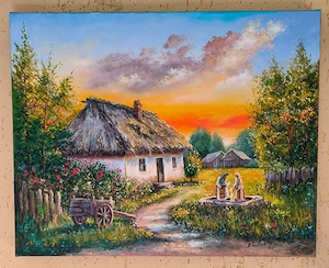 Tablouri Colecție tablouri Pictate Manual în Ulei pe Pânză Peisaj Lac și Rural