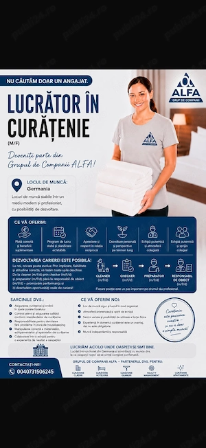 Angajăm personal pentru curățenie Germania
