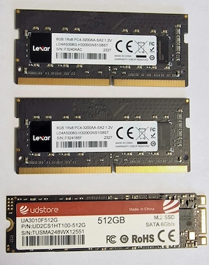 Memorie laptop DDR4 kit 16 GB (2x8), SSD M.2 de 512 GB