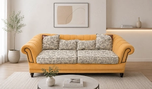 Canapea Fixa Confortabila 3 locuri; Canapea 2,30 m pentru living stil Chesterfield