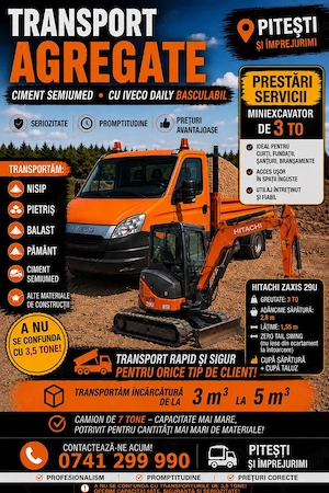 Transport agregate si ciment semiumed cu basculata 7 tone