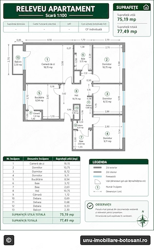 Apartament 4 camere 2 băi 77,49 etaj 3 din 4 capăt 1 botoșani - imagine 10