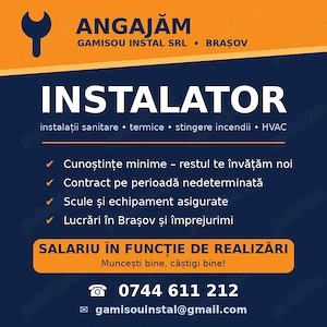 Angajam instalator, instalatii termice, sanitare, etc