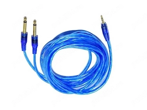 cablu jack 3.5 tata-2x jack 6.3 mono tata,3m,albastru
