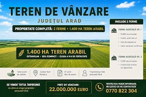 Vand Teren Agricol 1400 hectare cu 2 Ferme Incluse!