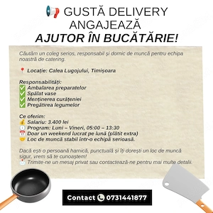 Gusta delivery angajeaza ajutor in bucatarie