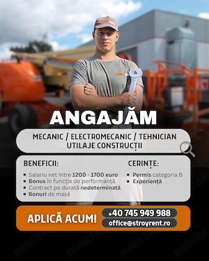Angajăm Mecanic Electromecanic Tehnician Electronist Utilaje Construcții