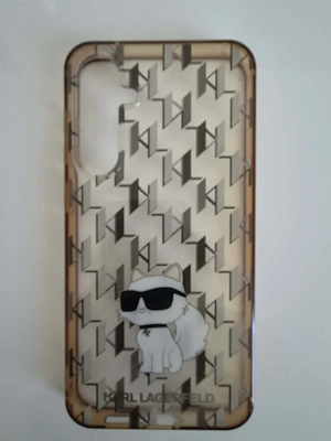 Carcasa Karl Lagerfeld Monogram Choupette compatibila cu Samsung Galaxy S23 FE, transparent bej