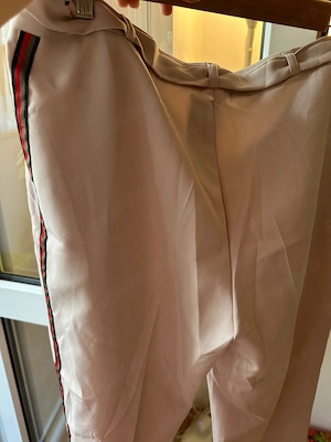 Pantaloni damă eleganți Moda Azelya (Noi cu etichetă) bej crem, cordon talie și vipușcă laterală,46