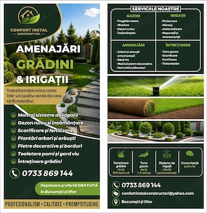 Amenajări grădini & sisteme de irigații   Confort Instal Construct SRL