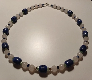 Colier magnific lapis lazuli, cuarț roz și argint 