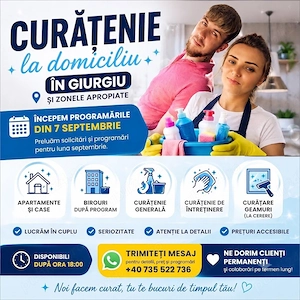 **   Curatenie la domiciliu in GIURGIU   primele PROGRAMĂRI din 7 SEPTEMBRIE   **