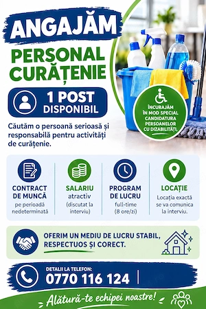 Angajăm personal curățenie - 1 POST