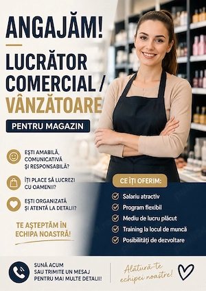 Caut lucrator comercial pt magazin de haine