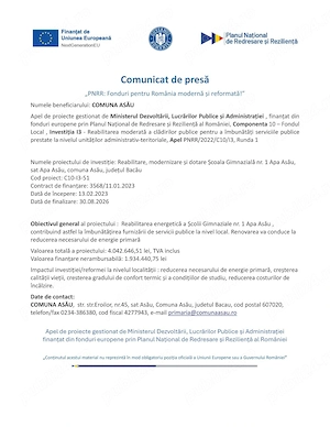 Comunicat de presa Comuna Asau 