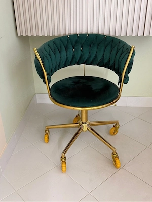 scaun pe roți si baza metalica catifea green forest 