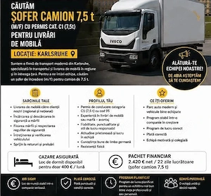 Sofer 7,5 - 3,5 tone si montator mobila  Germania 