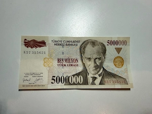 Bancnotă Turcia 5.000.000 Lire 1997   Mustafa Kemal Atatürk   Colecție