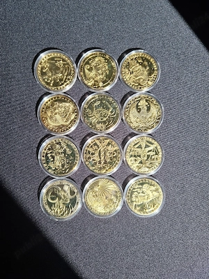    Set Complet 12 Monezi Aurii   Colecția Regală Astrologică   Zodiile Europene (Capsulate)   