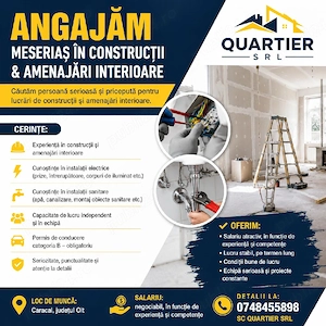 Sc Quartier Srl angajeaza muncitor constructii