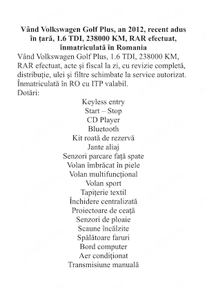 Vând Volkswagen Golf Plus, 1.6 diesel, 2012, înmatriculat în RO şi RAR efectuat - imagine 5