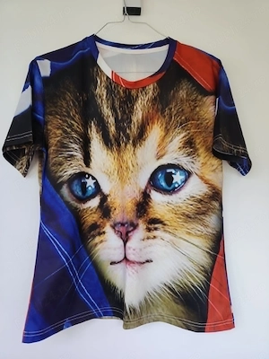 Tricou albastru cu pisica tigrata, marimea M
