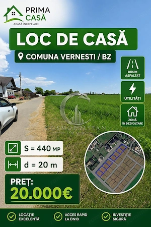 Loc de casa ~ comuna Vernesti/BZ ~ S=440mp ; d=20m ~ drum asfaltat / utilitati ~ - imagine 6