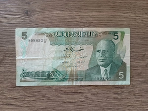 Bancnotă rară 5 Dinari Tunisia 1972 VF-