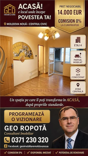 Garsoniera 1 camera in Centru Civic din Moldova Noua