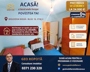 Apartament 3 camere etaj 2 in Moldova Noua