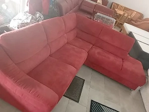 Colțar extensibil din catifea roșie Ada   250 x 220 cm