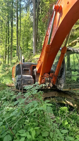 Excavator hitachi si cap procesor forestier 