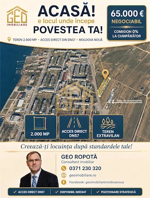 TEREN Extravilan cu iesire la DN 57 in Moldova Noua