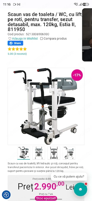scaun cu vas de toaletă și lift integrat