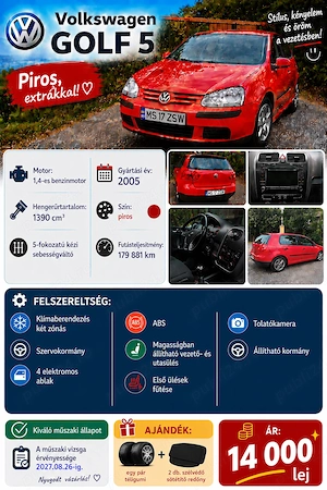 De vanzare Volkswagen Golf Rosu - imagine 4