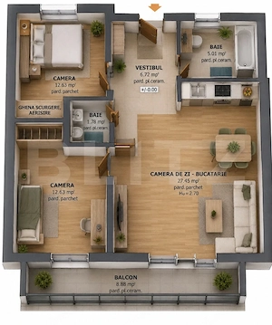 Apartament 3 Camere | 74,62 mp | Bloc Nou | Zona Tudor