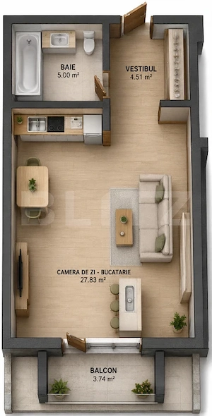 BLOC NOU – APARTAMENT CU 1 CAMERĂ – 40,18 MP