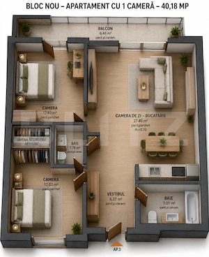 APARTAMENT DE 3 CAMERE – BLOC NOU – ZONA TUDOR – 74,62 MP
