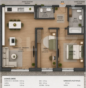 Bloc Nou Prater | 3 camere | 69,5 mp + terasă 20 mp | 2 băi