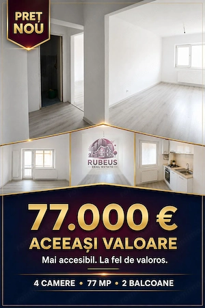 Preț nou, aceeași valoare: 4 camere, 77 mp – 77.000