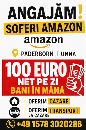 Angajam soferi amazon - 100  net pe zi