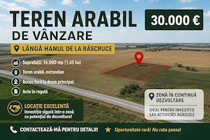 Vand Teren Arabil Langa Hanul rascruce Arad 1,45 Ha
